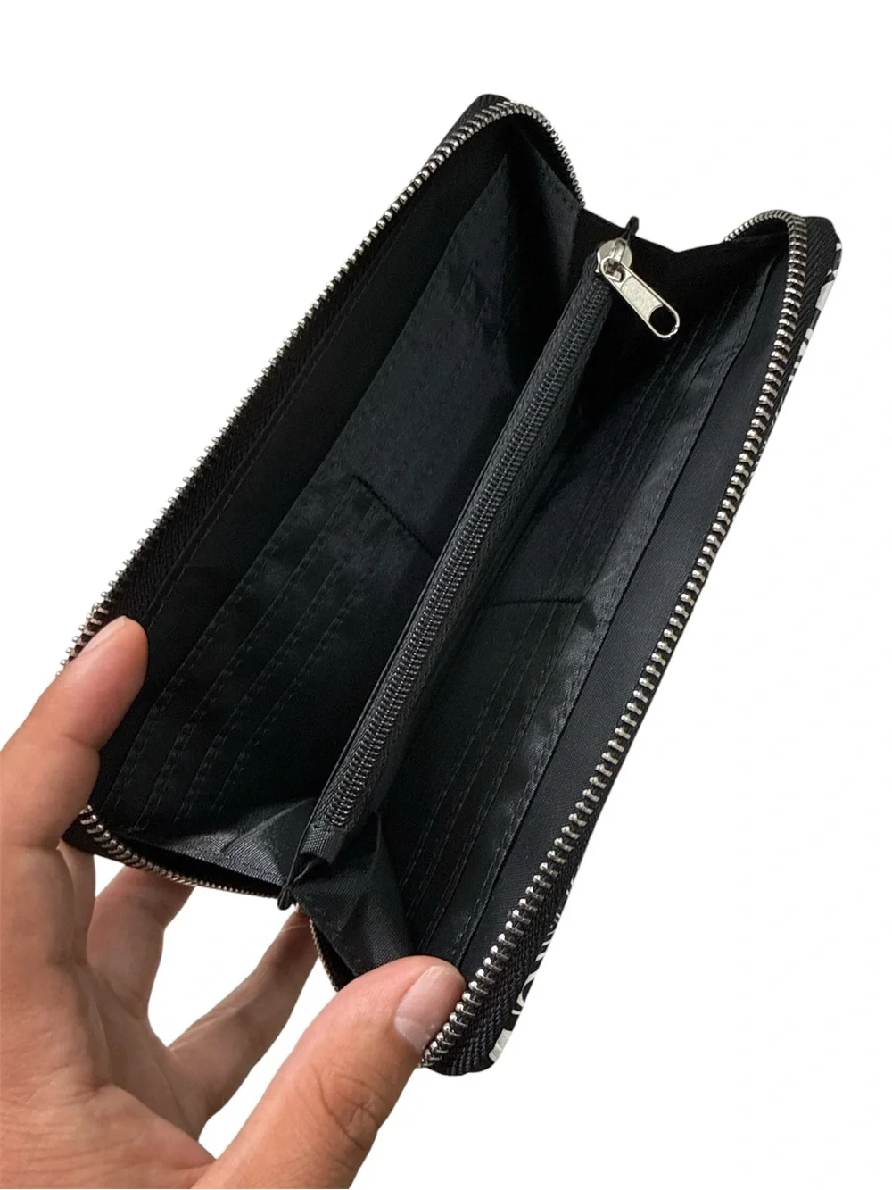 Black & White Graphic Zip-Around Wallet with Exterior Pocket